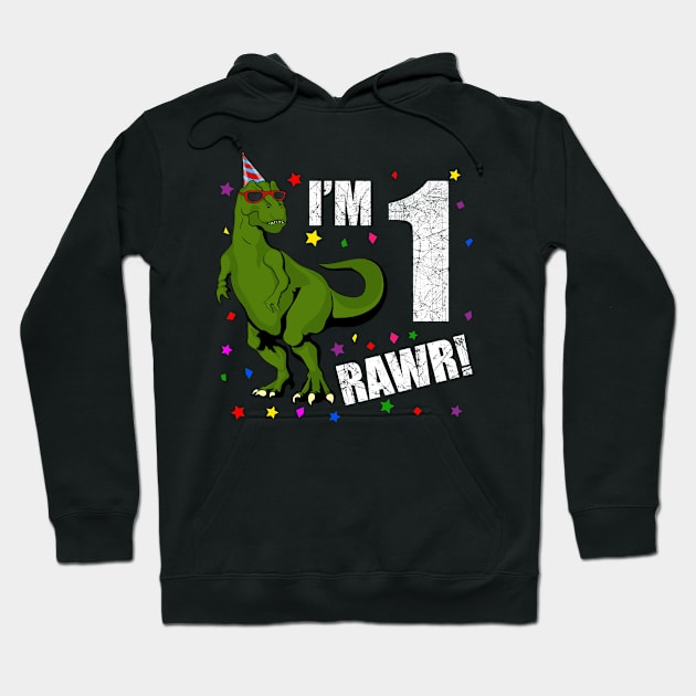 Bday Kids 1 Year Old Dinosaur Birthday Hoodie by KawaiiAttack